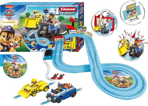Carrera First Paw Patrol - على مسار سباق السيارات المزدوجة - تشمل سيارتين: مطاردة وركوب - مجموعة ألعاب المبتدئين التي تعمل بالبطارية للأطفال الذين تتراوح أعمارهم بين 3 سنوات وما فوق in Saudi Arabia