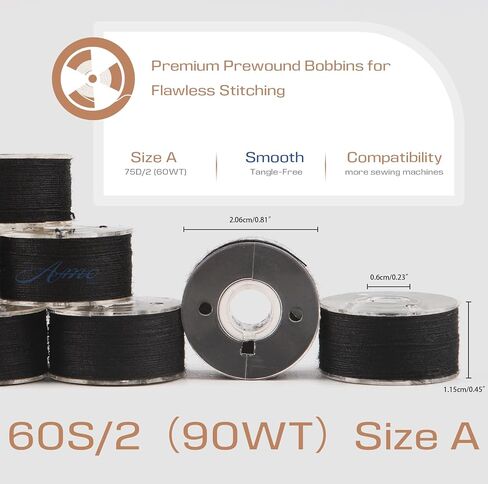 Prewound Bobbins Size A Polyester Sewing Thread Plastic Sided Industrial Bobbin Thread for Embroidery and Sewing Machine, 144-Pack (60S/2(90WT), 48Black + 96 White) in Saudi Arabia