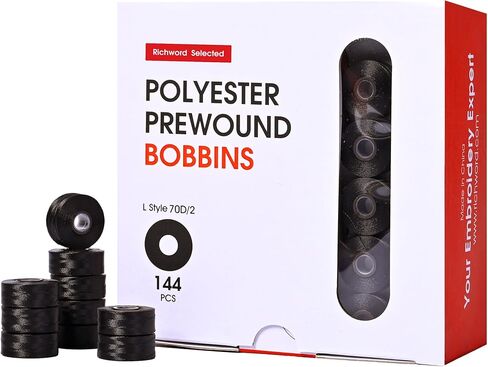 Richword Selected Prewound Bobbins, White Magsnap 144pcs Size L(SA155), 60WT Polyester Bobbin Thread for Commercial Multi Needles Embroidery Machine in Kuwait