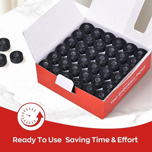 Richword Selected Prewound Bobbins, White Magsnap 144pcs Size L(SA155), 60WT Polyester Bobbin Thread for Commercial Multi Needles Embroidery Machine in Kuwait