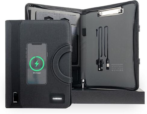 Zipper Padfolio, Portfolio Binder Organizer with 8000mAh Power Bank, Portfolio for Resume, Documents, Phone, Tablet, Business Supplies, Notebook Organizer with Wireless Charging in Saudi Arabia