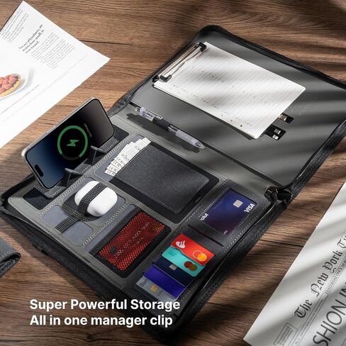 Zipper Padfolio, Portfolio Binder Organizer with 8000mAh Power Bank, Portfolio for Resume, Documents, Phone, Tablet, Business Supplies, Notebook Organizer with Wireless Charging in Saudi Arabia