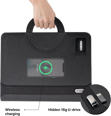 Zipper Padfolio, Portfolio Binder Organizer with 8000mAh Power Bank, Portfolio for Resume, Documents, Phone, Tablet, Business Supplies, Notebook Organizer with Wireless Charging in Saudi Arabia