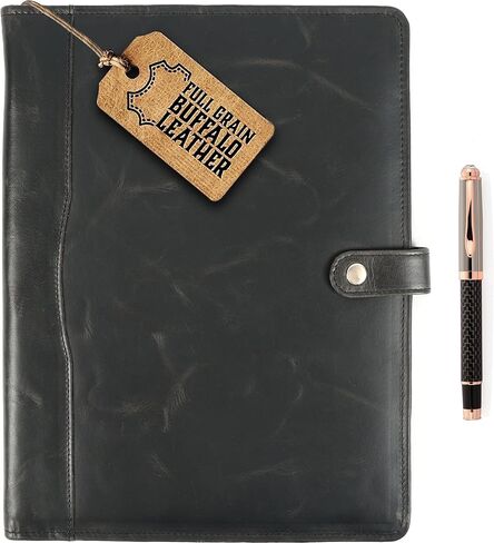 Leather Portfolio, Leather Binder with Pen, Resume Organizer & Padfolio for Men and Women | Business Portfolio with Card Holder & Document Organizer (Antique Brown) in Saudi Arabia