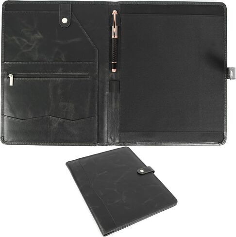 Leather Portfolio, Leather Binder with Pen, Resume Organizer & Padfolio for Men and Women | Business Portfolio with Card Holder & Document Organizer (Antique Brown) in Saudi Arabia