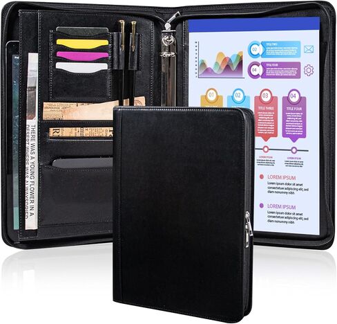Calfinder 3 Ring Portfolio Binder,PU Leather Padtfolio Binder with Zipper,Padfolios for Women&Men,Professional Business Portfolio Organizer for Resume/Interview, A4 Letter Document Organizer in Kuwait