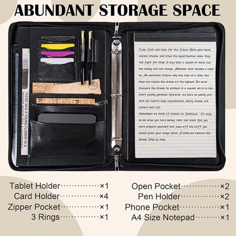 Calfinder 3 Ring Portfolio Binder,PU Leather Padtfolio Binder with Zipper,Padfolios for Women&Men,Professional Business Portfolio Organizer for Resume/Interview, A4 Letter Document Organizer in Kuwait