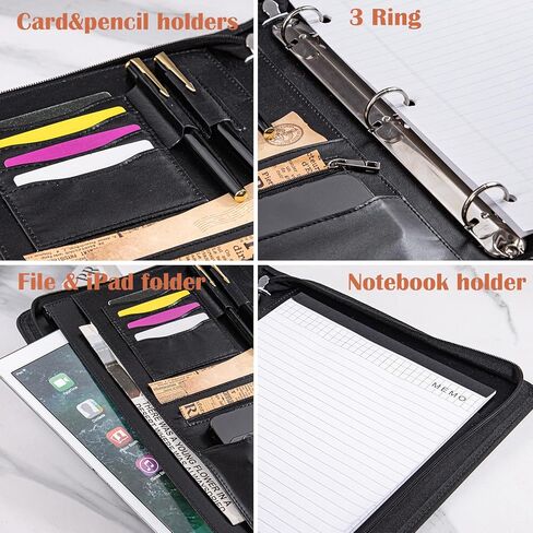 Calfinder 3 Ring Portfolio Binder,PU Leather Padtfolio Binder with Zipper,Padfolios for Women&Men,Professional Business Portfolio Organizer for Resume/Interview, A4 Letter Document Organizer in Kuwait