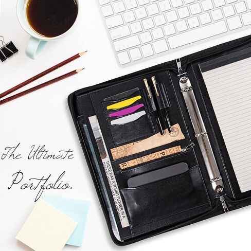 Calfinder 3 Ring Portfolio Binder,PU Leather Padtfolio Binder with Zipper,Padfolios for Women&Men,Professional Business Portfolio Organizer for Resume/Interview, A4 Letter Document Organizer in Kuwait