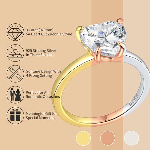 JALOKIVI 1.4CT 925 Sterling Silver Engagement Rings for Women Rose Gold Heart Cut Halo Cubic Zirconia Promise Wedding Rings Size 4 in Saudi Arabia