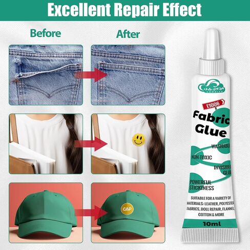 4 Pcs Fabric Glue Permanent, 10 ML Washable Clear Clothing Glue, Super Fabric Adhesive for Clothes, Leather, Patches, Denim, Flannel, Doll Repair, Rhinestones, Cotton and More in Kuwait