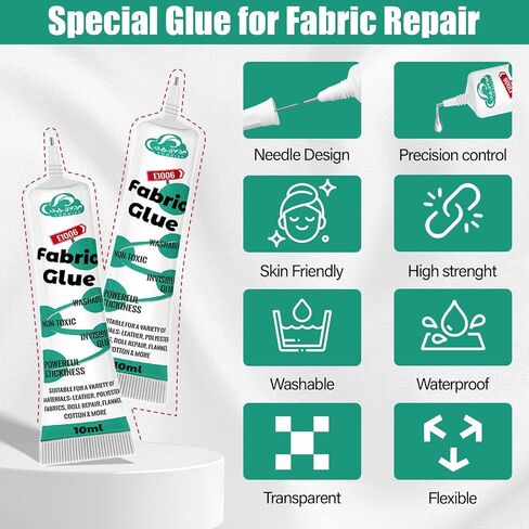 4 Pcs Fabric Glue Permanent, 10 ML Washable Clear Clothing Glue, Super Fabric Adhesive for Clothes, Leather, Patches, Denim, Flannel, Doll Repair, Rhinestones, Cotton and More in Kuwait