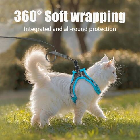 No Pull Dog Harness with Leash Set - Adjustable Reflective Step-in Puppy Vest for Small Medium Dogs & Cats, Blue M - Escape Proof Soft Mesh Comfort Harness for Walking, Choke Free Pet Safety in Saudi Arabia