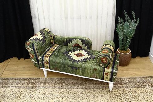 Animal Print Rug Upholstered Ottoman Bench, Boho Piano Bench, Farmhouse Decor Ottoman Bench, Wood Ottoman, Green Entry Bench, Kitchen Dining Bench, Green Footstool in Saudi Arabia