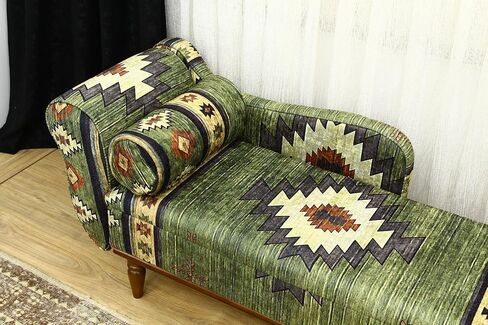 Animal Print Rug Upholstered Ottoman Bench, Boho Piano Bench, Farmhouse Decor Ottoman Bench, Wood Ottoman, Green Entry Bench, Kitchen Dining Bench, Green Footstool in Saudi Arabia