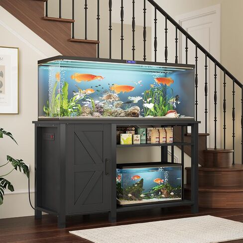 Aquarium Stand with Power Outlets, 55-75 Gallon Heavy Duty Fish Tank Stand with Cabinet Storage & Adjustable Shelf, for Fish Tank, Turtle Tank, Reptile Terrarium, 1000LBS Capacity, Black in Kuwait