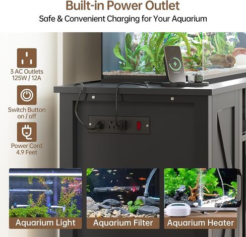 Aquarium Stand with Power Outlets, 55-75 Gallon Heavy Duty Fish Tank Stand with Cabinet Storage & Adjustable Shelf, for Fish Tank, Turtle Tank, Reptile Terrarium, 1000LBS Capacity, Black in Kuwait