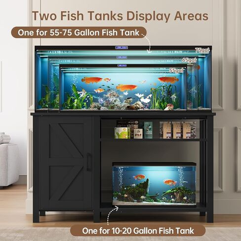 Aquarium Stand with Power Outlets, 55-75 Gallon Heavy Duty Fish Tank Stand with Cabinet Storage & Adjustable Shelf, for Fish Tank, Turtle Tank, Reptile Terrarium, 1000LBS Capacity, Black in Kuwait
