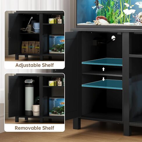 Aquarium Stand with Power Outlets, 55-75 Gallon Heavy Duty Fish Tank Stand with Cabinet Storage & Adjustable Shelf, for Fish Tank, Turtle Tank, Reptile Terrarium, 1000LBS Capacity, Black in Kuwait