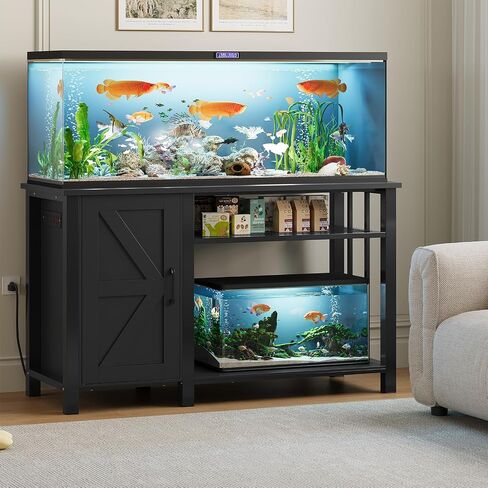 Aquarium Stand with Power Outlets, 55-75 Gallon Heavy Duty Fish Tank Stand with Cabinet Storage & Adjustable Shelf, for Fish Tank, Turtle Tank, Reptile Terrarium, 1000LBS Capacity, Black in Kuwait