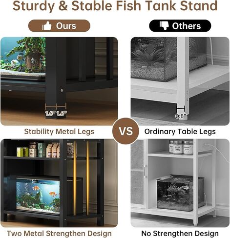 Aquarium Stand with Power Outlets, 55-75 Gallon Heavy Duty Fish Tank Stand with Cabinet Storage & Adjustable Shelf, for Fish Tank, Turtle Tank, Reptile Terrarium, 1000LBS Capacity, Black in Kuwait