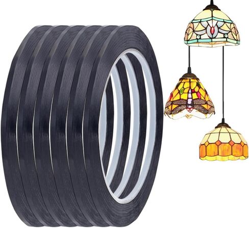 HOBBIESAY 1296 FT 6 Rolls PET Stained Glass Lead Lines Thin Stained Glass Leading Strips Black Leading Strip Self-Adhesive Lines for Faux Glass Painting Glass Window Art Crafts and Decoration in Saudi Arabia