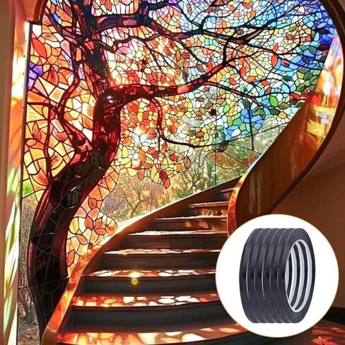 HOBBIESAY 1296 FT 6 Rolls PET Stained Glass Lead Lines Thin Stained Glass Leading Strips Black Leading Strip Self-Adhesive Lines for Faux Glass Painting Glass Window Art Crafts and Decoration in Saudi Arabia