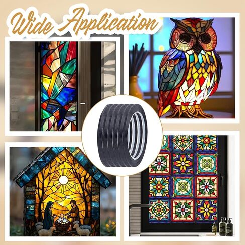 HOBBIESAY 1296 FT 6 Rolls PET Stained Glass Lead Lines Thin Stained Glass Leading Strips Black Leading Strip Self-Adhesive Lines for Faux Glass Painting Glass Window Art Crafts and Decoration in Saudi Arabia