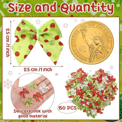 Syhood 150 Pcs Christmas Mini Bow Lime Green and Red Tiny Ribbon Bows Handmade 5 Style Dot and Strip Small Twist Tie Bow Handmade Crafts for DIY Gift Wrapping Sewing Xmas Tree Wreath Party Decor in Saudi Arabia