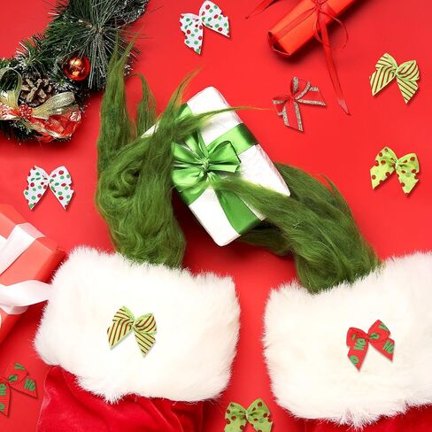 Syhood 150 Pcs Christmas Mini Bow Lime Green and Red Tiny Ribbon Bows Handmade 5 Style Dot and Strip Small Twist Tie Bow Handmade Crafts for DIY Gift Wrapping Sewing Xmas Tree Wreath Party Decor in Saudi Arabia