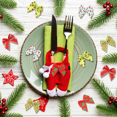 Syhood 150 Pcs Christmas Mini Bow Lime Green and Red Tiny Ribbon Bows Handmade 5 Style Dot and Strip Small Twist Tie Bow Handmade Crafts for DIY Gift Wrapping Sewing Xmas Tree Wreath Party Decor in Saudi Arabia