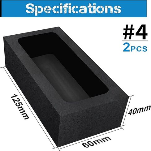 2 Pcs (4-2kg) Graphite Ingot for Melting Casting Refining Metal Copper Gold Silver Aluminum Brass, 105 X 40 X 30mm, Black in Saudi Arabia