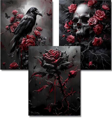 الطلاء Yulideco بأرقام للمبتدئين البالغين ، الطلاء بالأرقام القوطية المكونة من 3 قطع ， DIY Skirl Acrylic Painting on Canvas for Home Wall Art Decor （12x16inch） in Kuwait