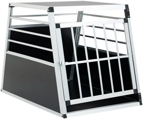 صندوق النقل للألومنيوم للكلاب والقطط-صناديق حاملة للحيوانات الأليفة ذات اللون الأسود والفضي مع تهوية ، باب قابل للقفل ، تصميم شبه منحرف متين ، سهل التنظيف ، لتوفير الفضاء in Kuwait