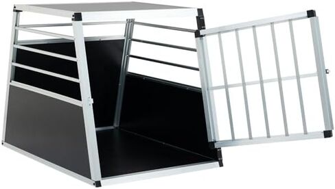 صندوق النقل للألومنيوم للكلاب والقطط-صناديق حاملة للحيوانات الأليفة ذات اللون الأسود والفضي مع تهوية ، باب قابل للقفل ، تصميم شبه منحرف متين ، سهل التنظيف ، لتوفير الفضاء in Kuwait