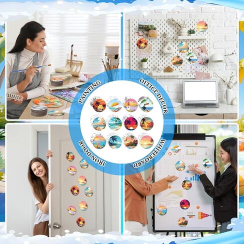 24 Pcs Magnetic Canvas Mini Round Canvas Boards Pre Drawn Canvases with Brushes Acrylic Paints Pre Printed Painting Boards for Students DIY Fridge Locker Art Craft(Hawaii) in Saudi Arabia