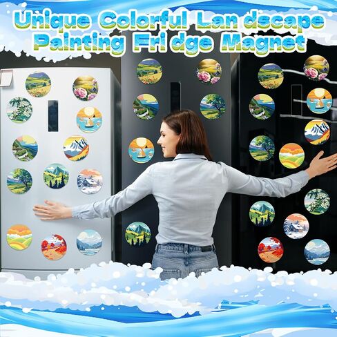 24 PCS Magnetic Canvas Mini Round Canvas Canvases مسبقًا مع فرش مع لوحات الطلاء المطبوعة مسبقًا للطلاب DIY Fridge Locker Craft (Hawaii) in Kuwait