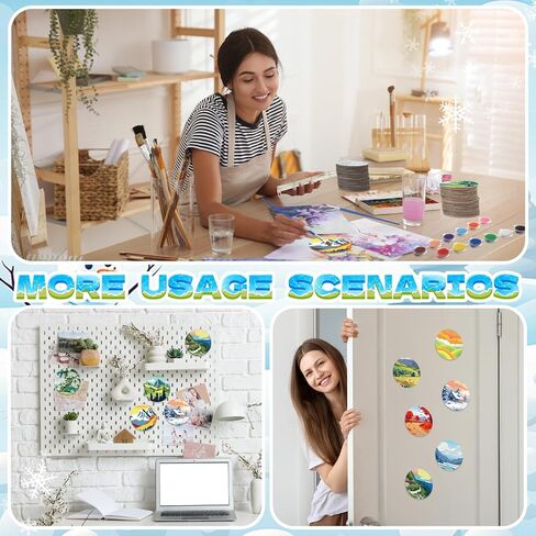 24 PCS Magnetic Canvas Mini Round Canvas Canvases مسبقًا مع فرش مع لوحات الطلاء المطبوعة مسبقًا للطلاب DIY Fridge Locker Craft (Hawaii) in Kuwait