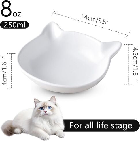 Ceramic Elevated Cat Bowl, Raised Cat Food Water Bowl for Indoor Cats with Stand, Titled Anti-Vomiting Cat Dish，Whisker Friendly, All Life Stage in Saudi Arabia