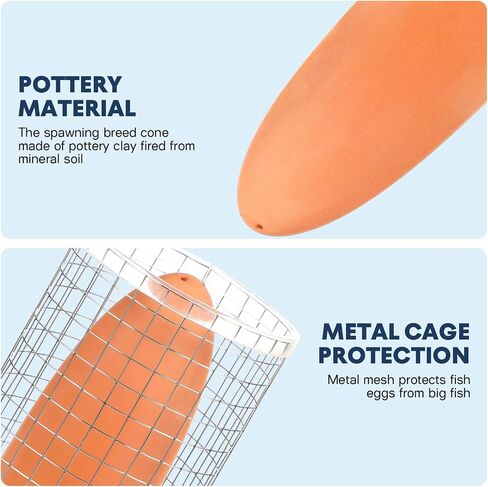 Popetpop Pottery Clay Discus Breading Cone: Discus Fish Proway Cone - إخفاء الكهوف مع غطاء شبكة من الفولاذ المقاوم للصدأ لتزيين المناظر الطبيعية المائية in Saudi Arabia