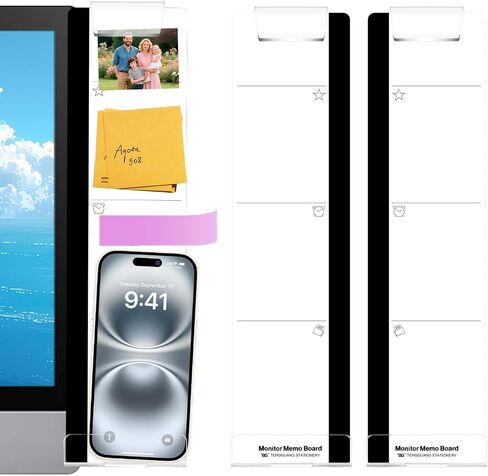 2PCS Monitor Memo Board ، Note Sticky Note لشاشات الكمبيوتر ، لوحة مذكرة جانبية شفافة لشاشات الكمبيوتر ، أداة تنظيم المكاتب الموفرة للمساحة مع تصميم جانبي in Kuwait