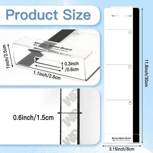 2PCS Monitor Memo Board ، Note Sticky Note لشاشات الكمبيوتر ، لوحة مذكرة جانبية شفافة لشاشات الكمبيوتر ، أداة تنظيم المكاتب الموفرة للمساحة مع تصميم جانبي in Kuwait