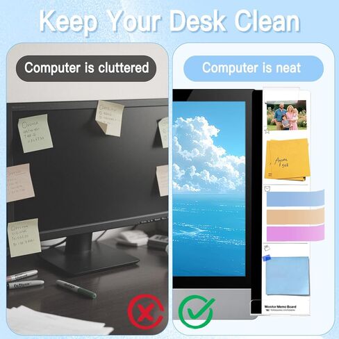 2PCS Monitor Memo Board ، Note Sticky Note لشاشات الكمبيوتر ، لوحة مذكرة جانبية شفافة لشاشات الكمبيوتر ، أداة تنظيم المكاتب الموفرة للمساحة مع تصميم جانبي in Kuwait