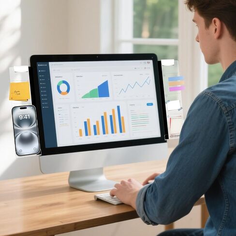 2PCS Monitor Memo Board ، Note Sticky Note لشاشات الكمبيوتر ، لوحة مذكرة جانبية شفافة لشاشات الكمبيوتر ، أداة تنظيم المكاتب الموفرة للمساحة مع تصميم جانبي in Kuwait