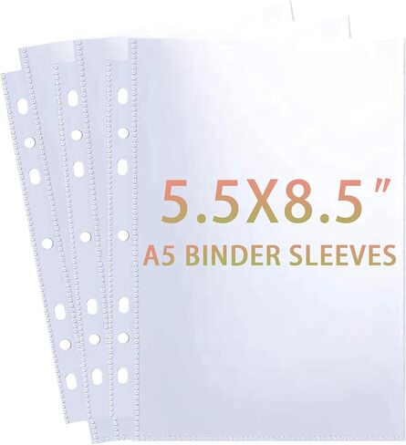 30 Pack 60 Pockets 5.5x8.5" Sheet Protector Sleeves for 6 Ring A5 Binder, A5 Mini 3 Ring Binder, Ultra-Clear Playbill Holder Sleeves, Double-Sided, Top Loading Sheet Protector for Paper Report in Kuwait