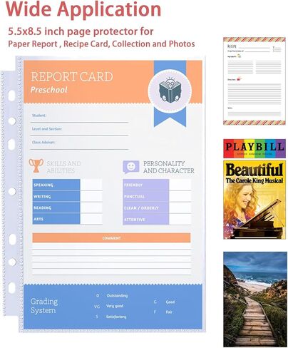 30 Pack 60 Pockets 5.5x8.5" Sheet Protector Sleeves for 6 Ring A5 Binder, A5 Mini 3 Ring Binder, Ultra-Clear Playbill Holder Sleeves, Double-Sided, Top Loading Sheet Protector for Paper Report in Kuwait