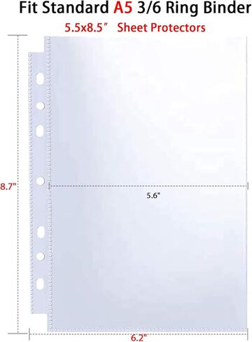 30 Pack 60 Pockets 5.5x8.5" Sheet Protector Sleeves for 6 Ring A5 Binder, A5 Mini 3 Ring Binder, Ultra-Clear Playbill Holder Sleeves, Double-Sided, Top Loading Sheet Protector for Paper Report in Kuwait