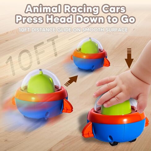 4PCS Animal Press to Go Car Toys for Toddlers 1-3, Push Go Friction Car Toys for 6-18 Months Baby, Animal Space Racing Cars, Infant Play Vehicle Set, Birthday Gifts for 1 Year Old Boy & Girl in Saudi Arabia