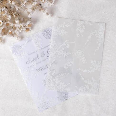 ABIDISO 50 حزمة السترات البريوم المُثبَّت مسبقًا لدعوات 5 × 7 ، 115GSM Paper Paper Paper 5x7 ، إكسسوارات دعوة زفاف أنيقة (زهرة بيضاء) in Kuwait