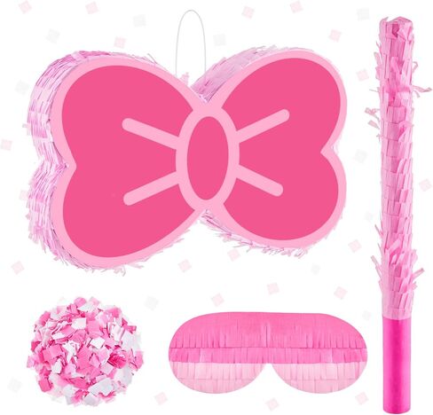 Maitys 4 Pcs Kitty Bow Piñata 16" Watercolor Pink Themed Bow Piñata Party Supplies with a Blindfold, Bat and Confetti for Kitty Themed Cute Cat Bows Birthday Party Kitten Decorations in Saudi Arabia